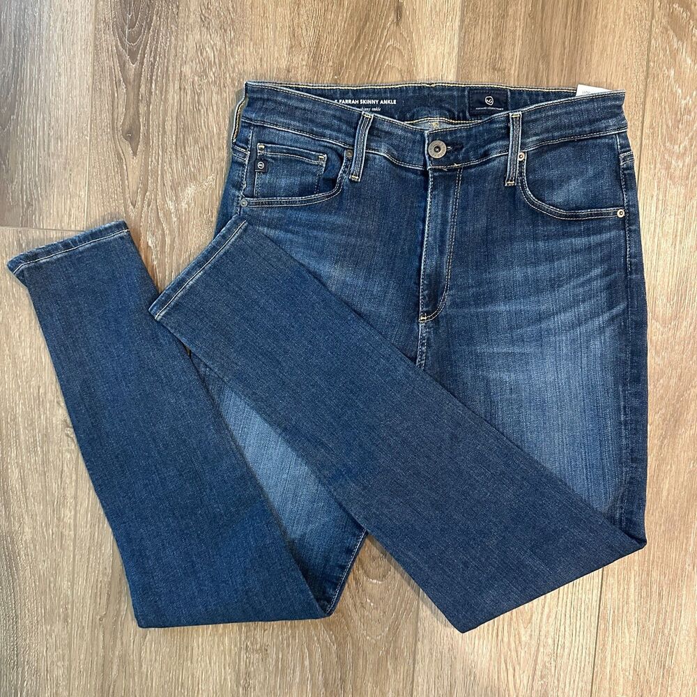 AG High Rise Skinny Ankle Blue Denim Stretch Jeans Size 30